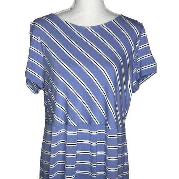 J. Jill Women’s Striped Maxi Shift Dress Short Sleeve Sz Large Periwinkle Black - Picture 9 of 9